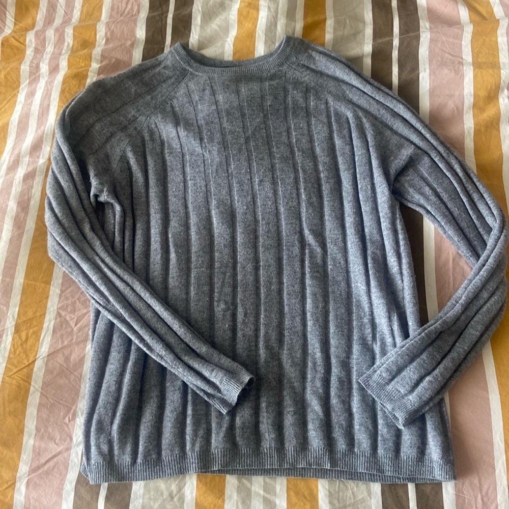 Autumn Cashmere grey “baseball” style cashmere sweater in size large.
